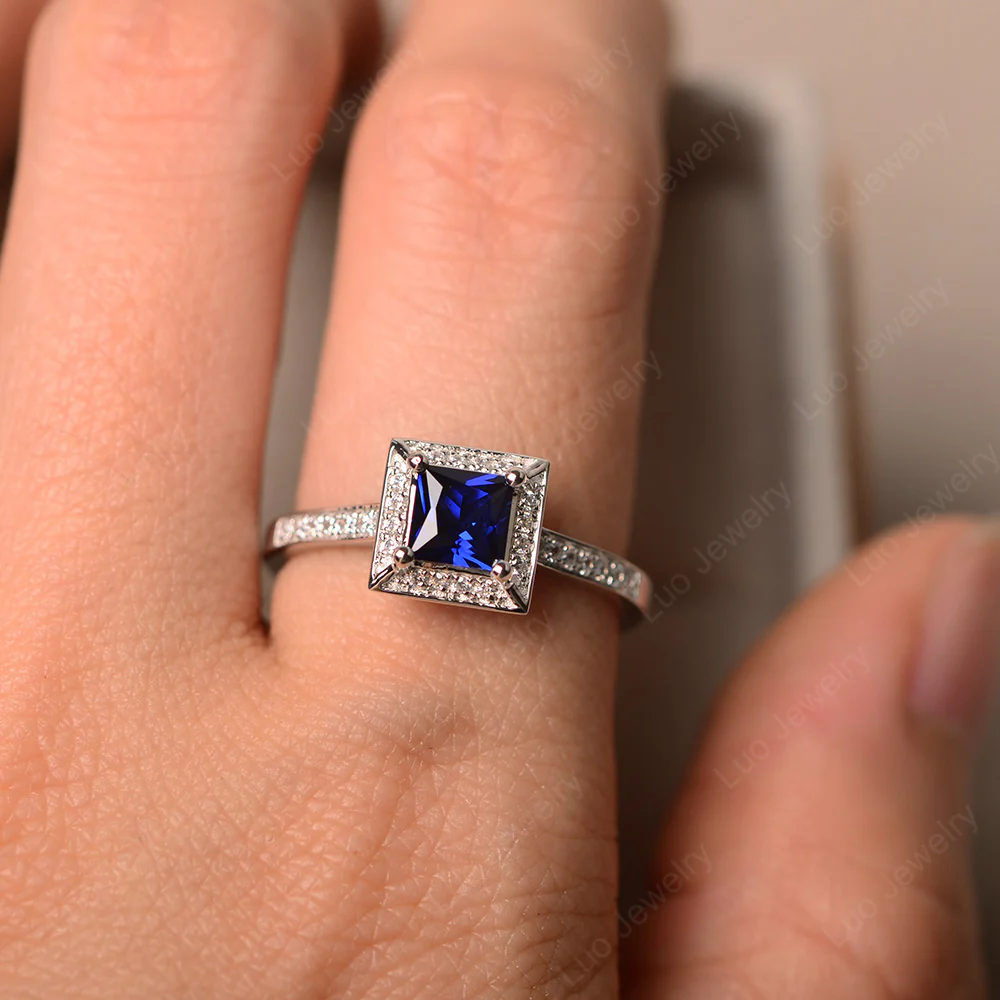 Princess Cut Sapphire Halo Ring - Image 5