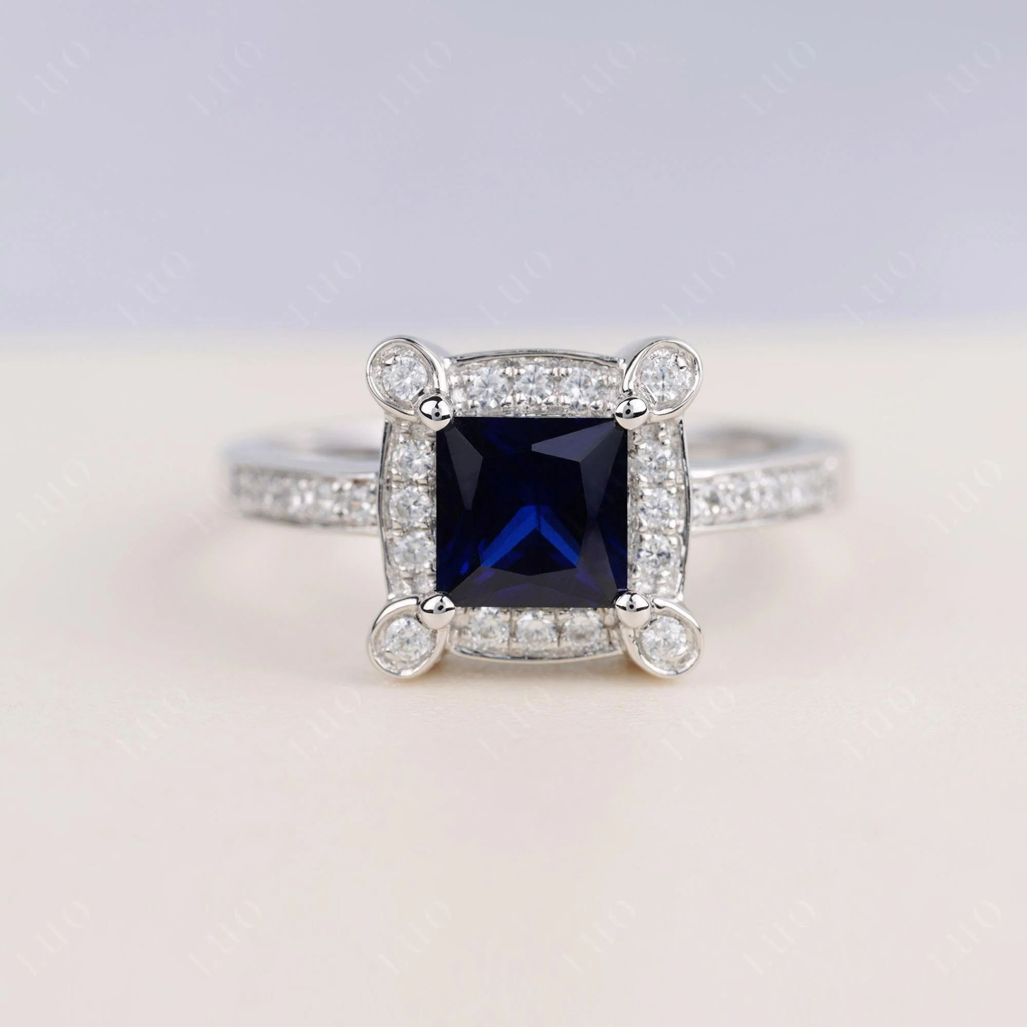 Princess Cut Sapphire Halo Statement Ring