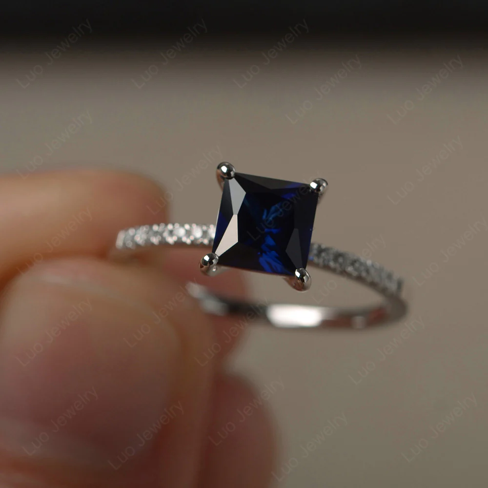 Princess Cut Sapphire Ring with Thin Band