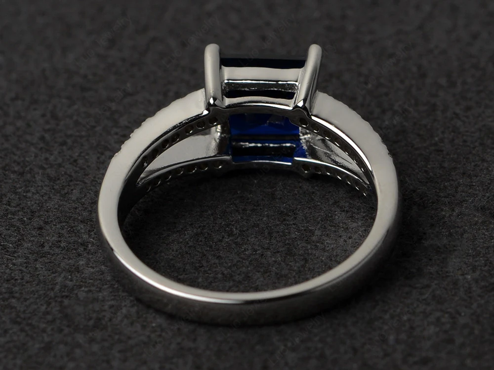 Square Cut Sapphire Split Shank Ring - Image 3