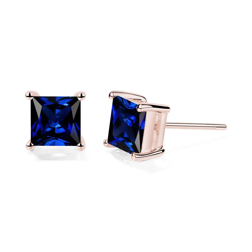 Princess Cut Sapphire Stud Earrings - Image 4