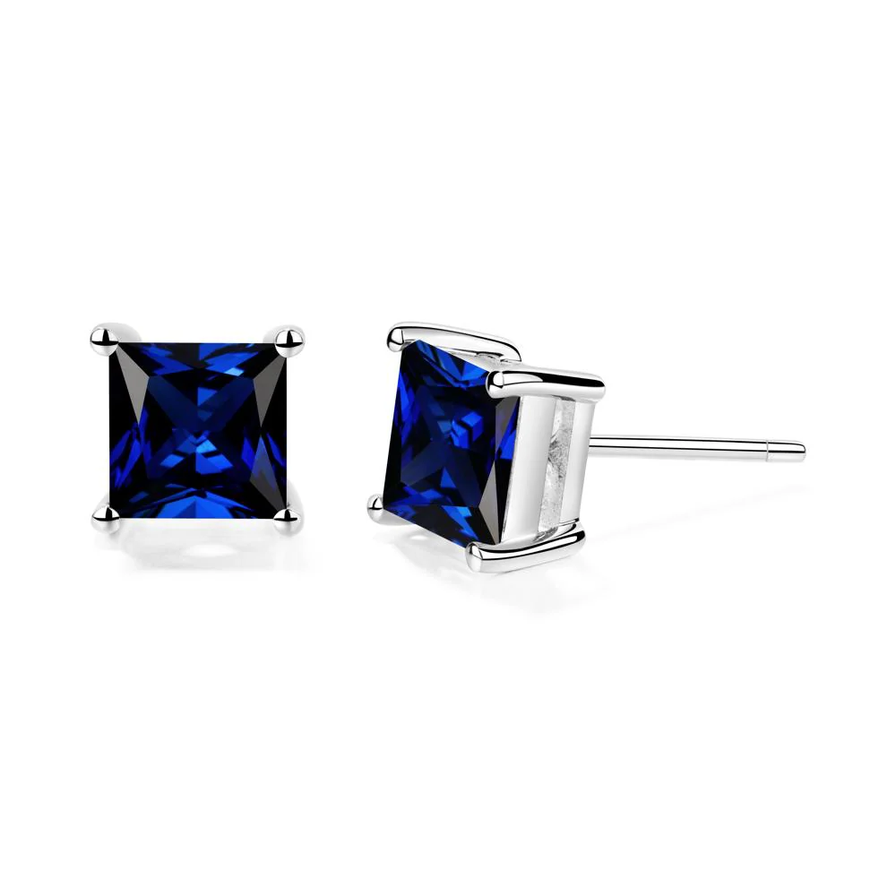 Princess Cut Sapphire Stud Earrings - Image 5