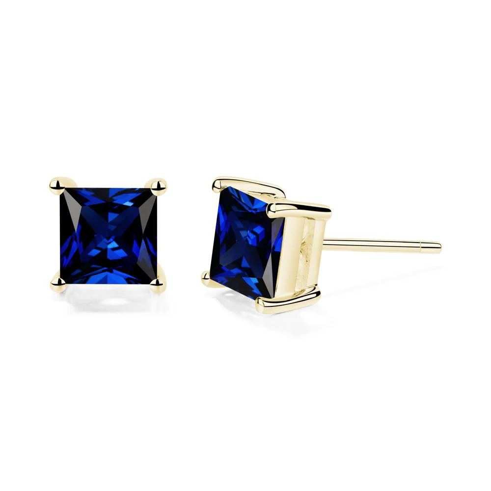 Princess Cut Sapphire Stud Earrings - Image 7