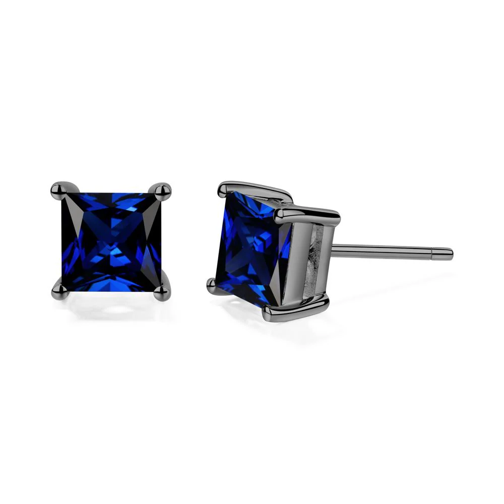 Princess Cut Sapphire Stud Earrings - Image 9