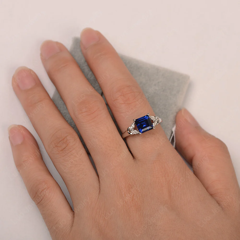 Square Cut Sapphire Leaf Ring - Image 3