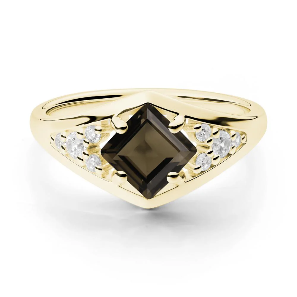Princess Cut Smoky Quartz Cluster Ring - Image 3