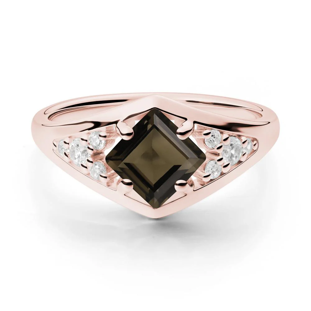 Princess Cut Smoky Quartz Cluster Ring - Image 4