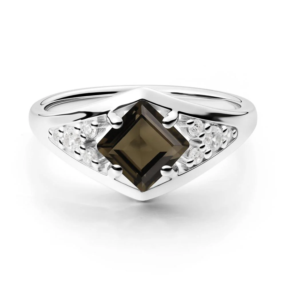 Princess Cut Smoky Quartz Cluster Ring - Image 9