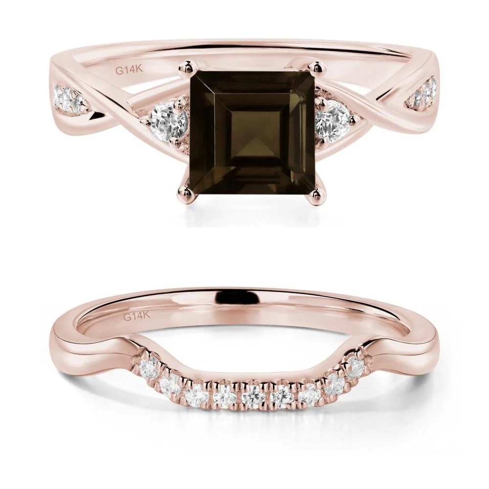 Square Cut Smoky Quartz Twist Ring - Image 11