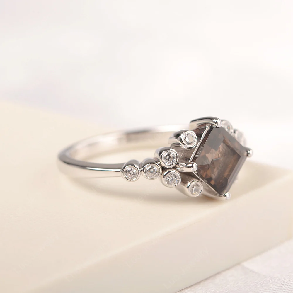 Square Smoky Quartz Cluster Engagement Ring - Image 2