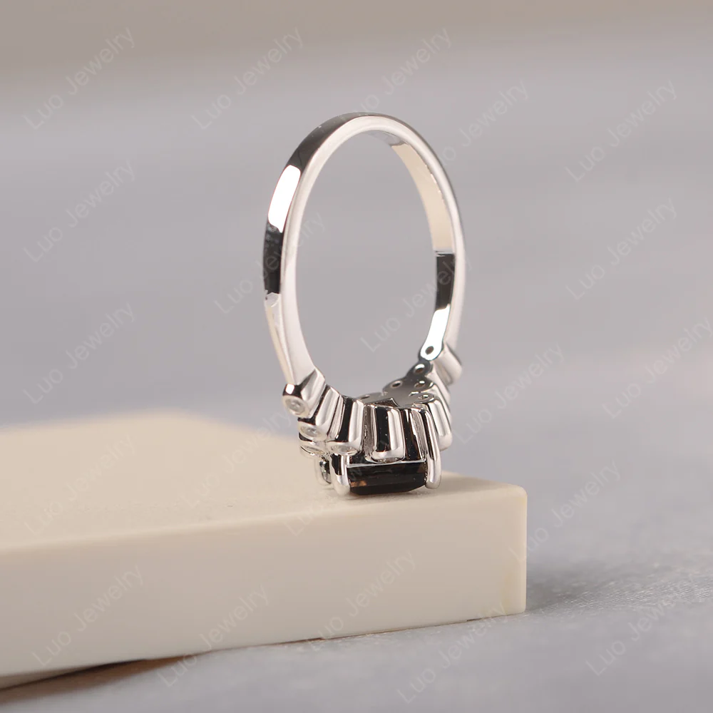 Square Smoky Quartz Cluster Engagement Ring - Image 4