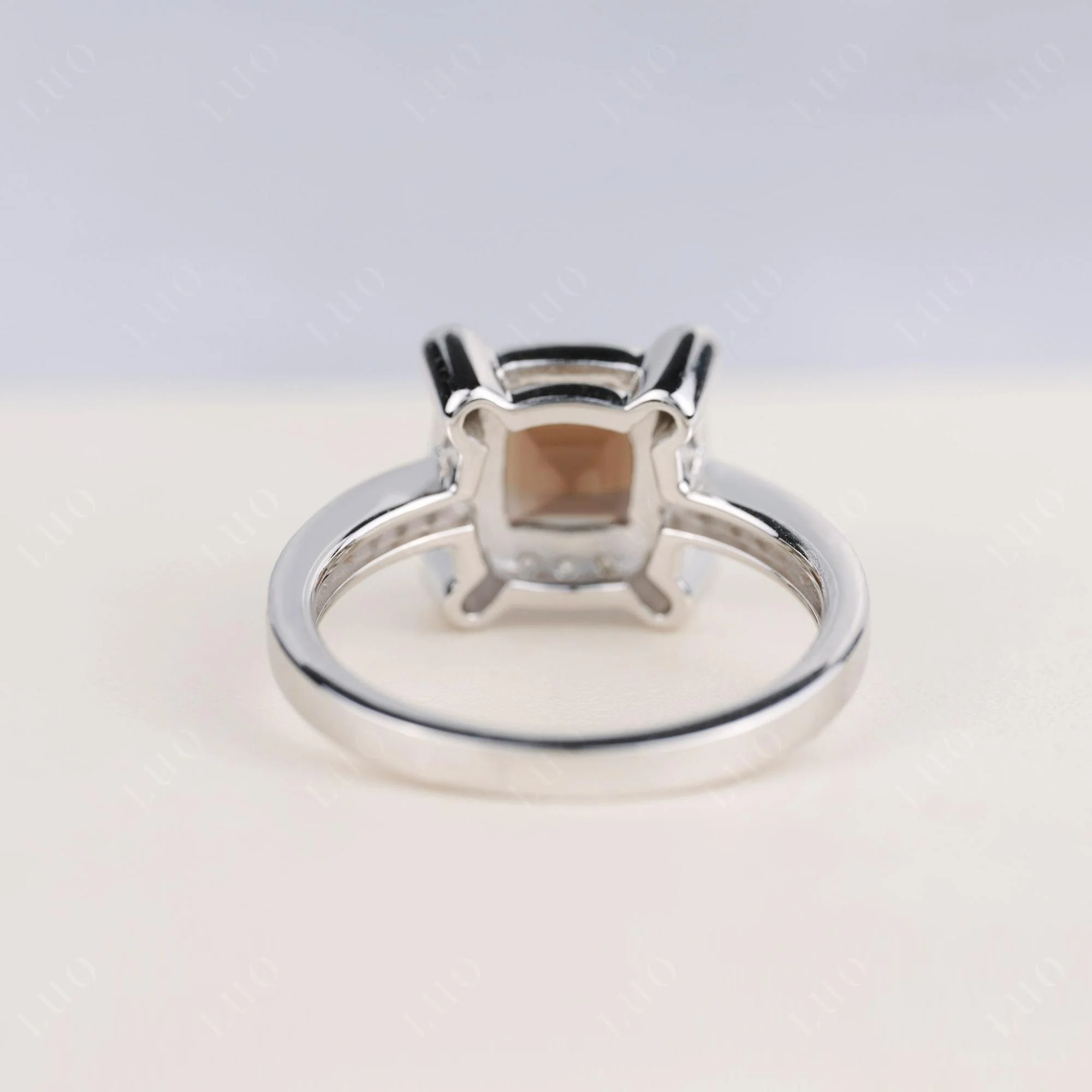 Princess Cut Smoky Quartz Halo Statement Ring - Image 4