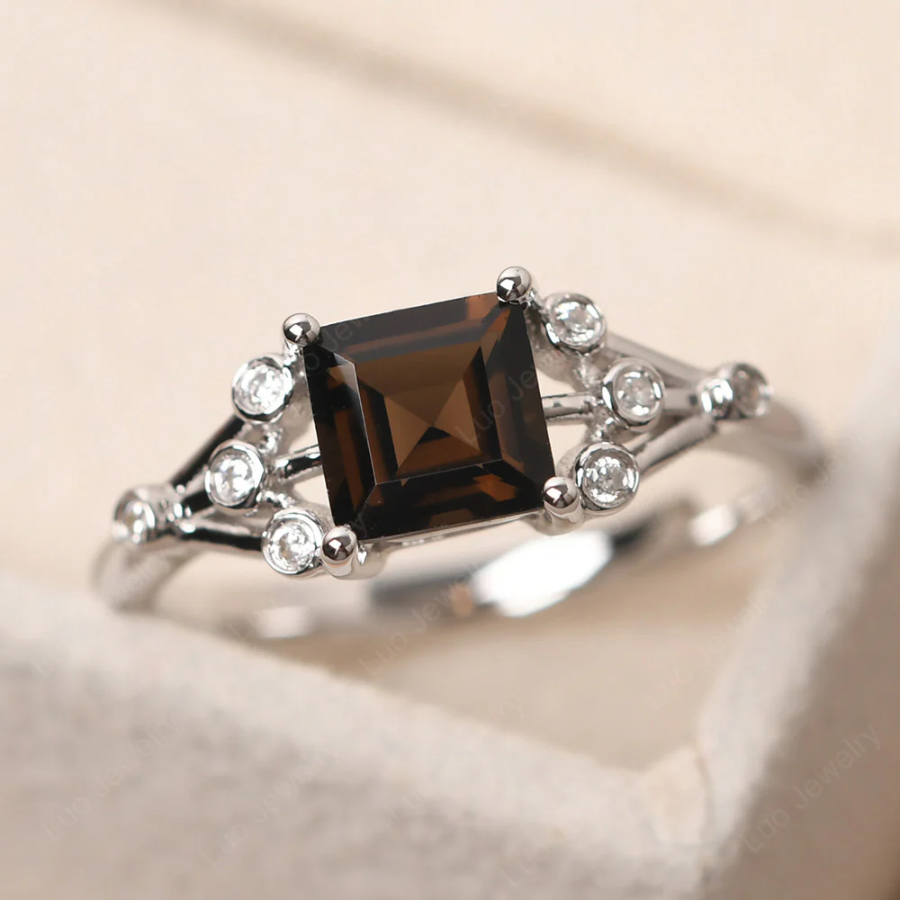 Square Cut Smoky Quartz Constellation Ring