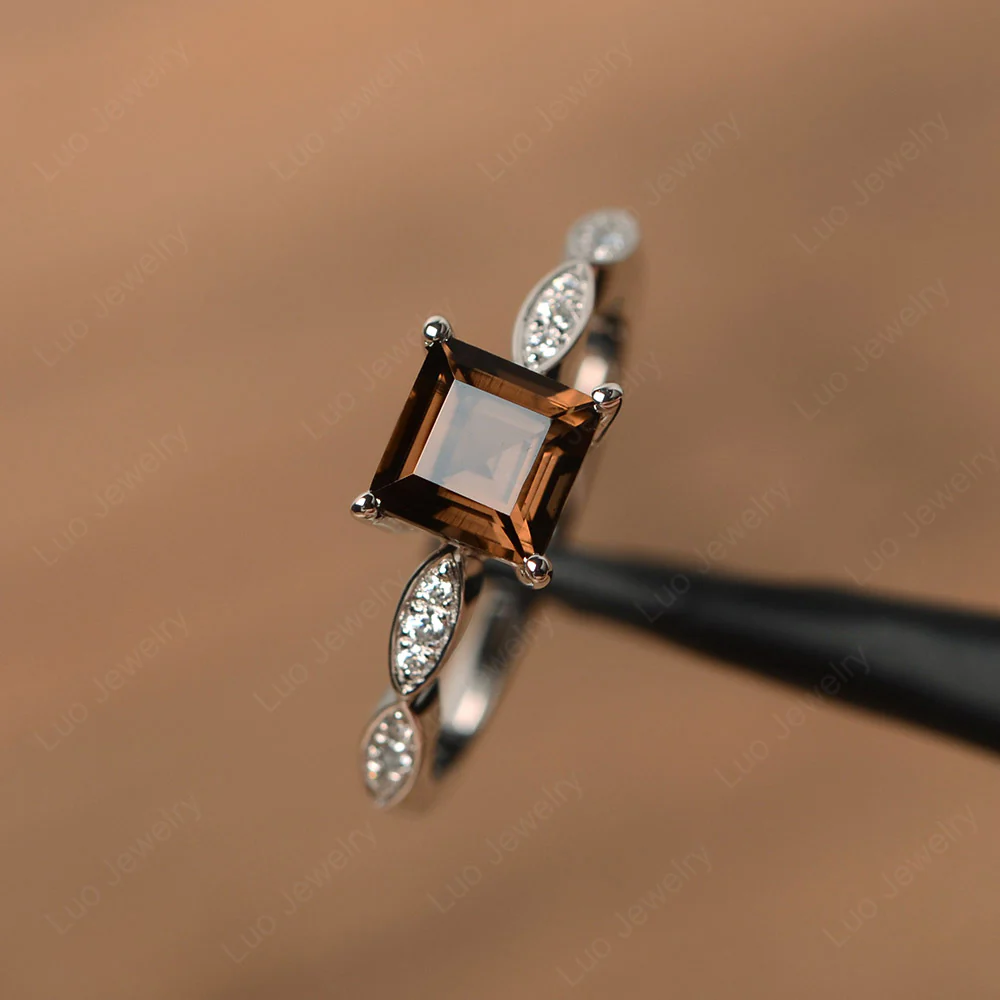 Square Cut Smoky Quartz Ring