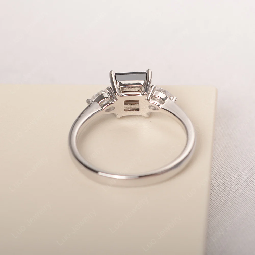 Square Cut Smoky Quartz Ring with Pear Side Stone - Image 3