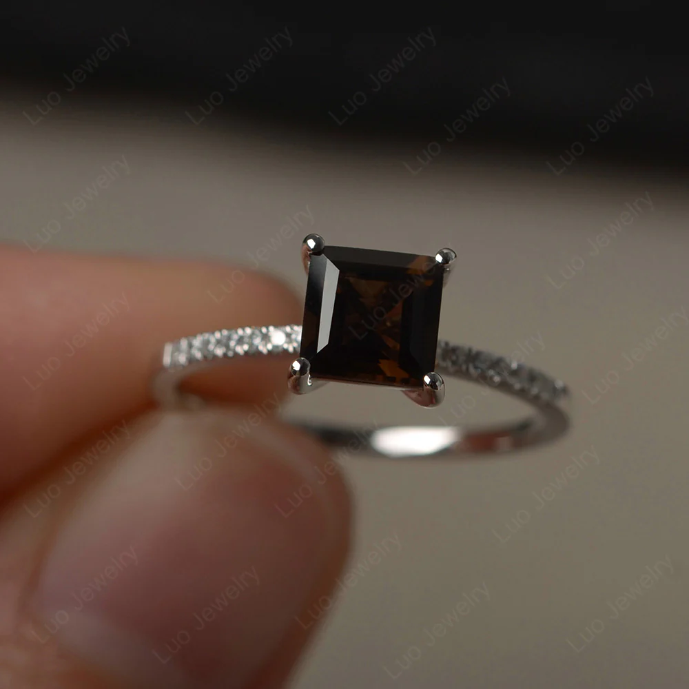 Square Cut Smoky Quartz Ring with Thin Band
