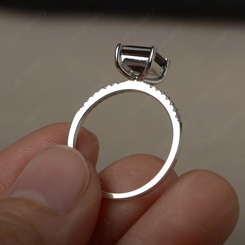 Square Cut Smoky Quartz Ring with Thin Band - Image 3