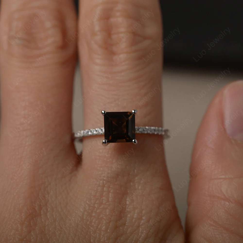 Square Cut Smoky Quartz Ring with Thin Band - Image 4