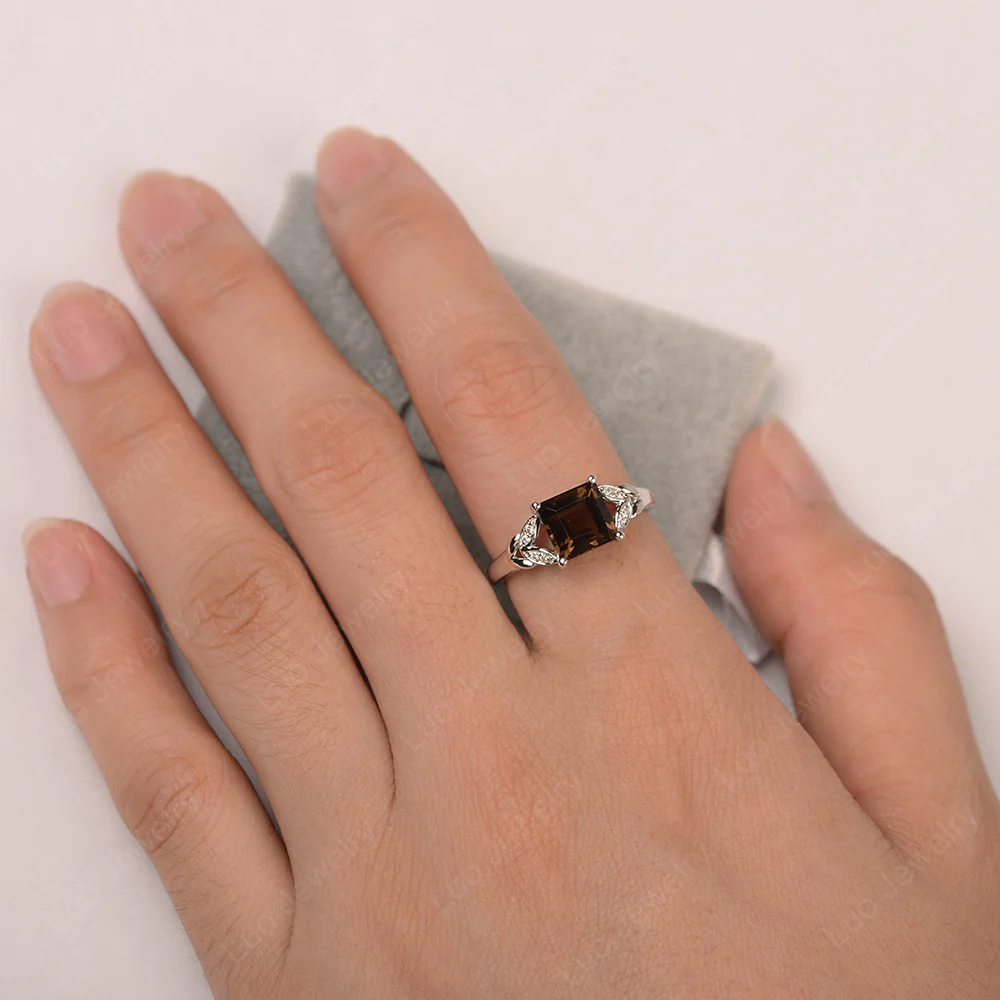 Square Cut Smoky Quartz Leaf Ring - Image 4