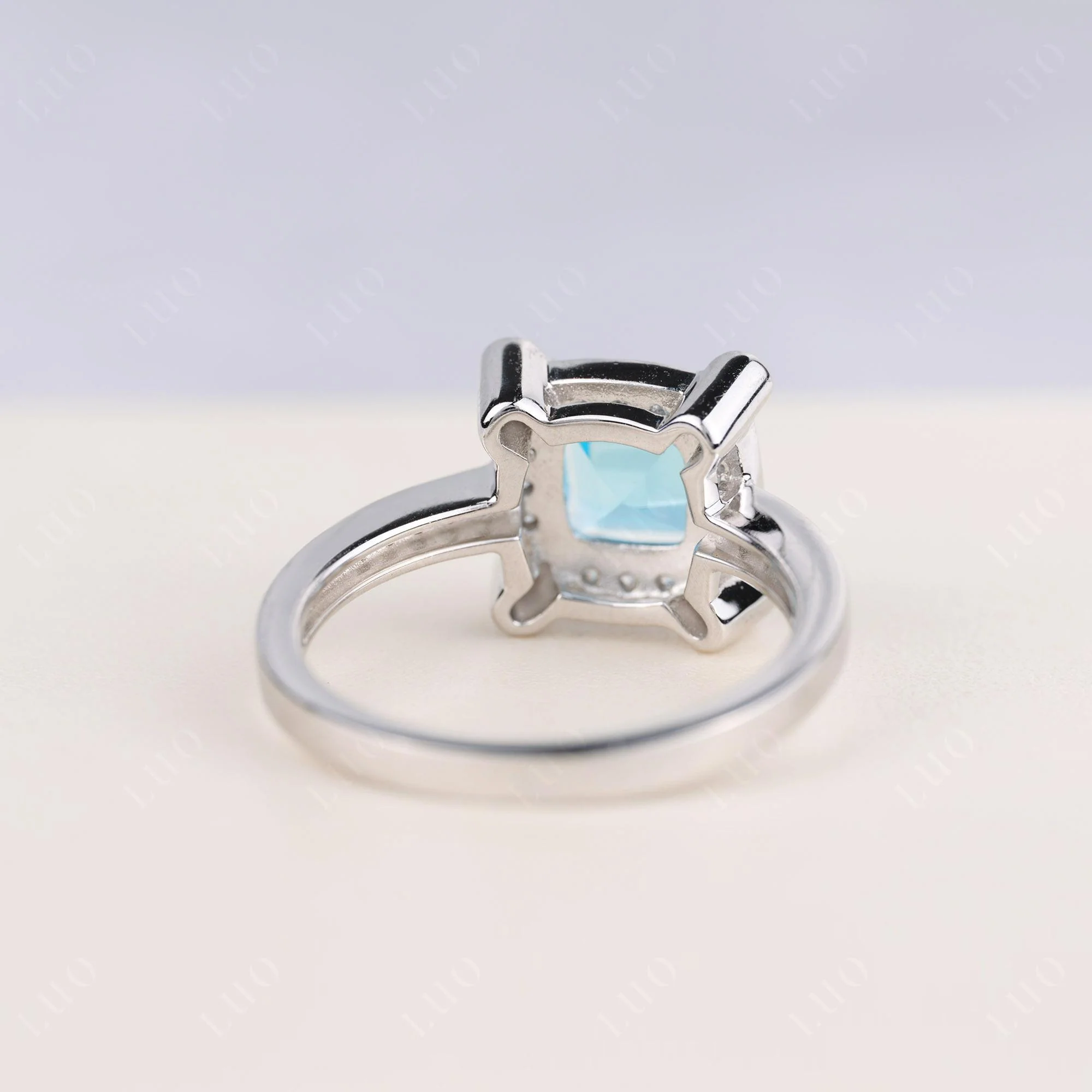 Princess Cut Swiss Blue Topaz Halo Statement Ring - Image 4