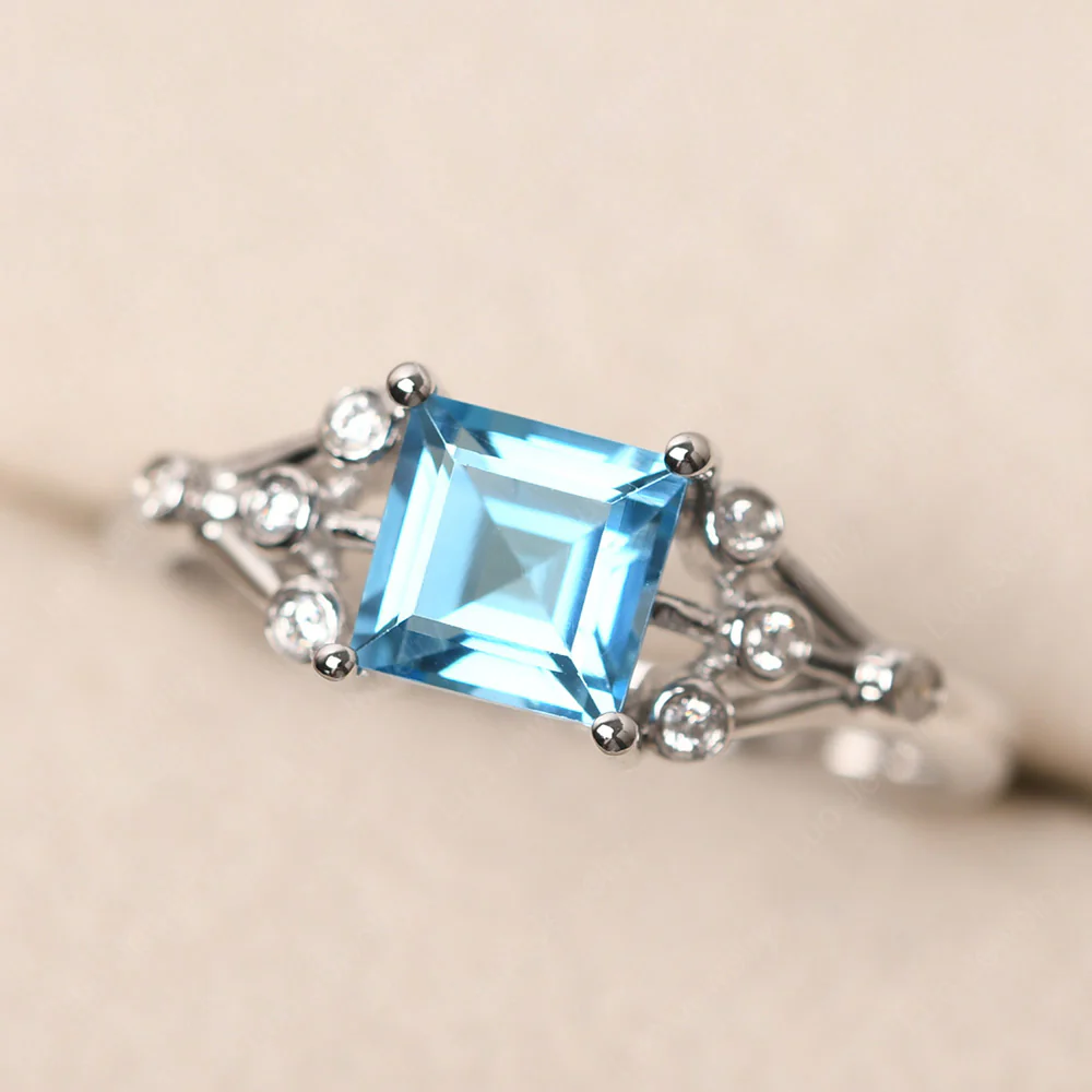 Square Cut Swiss Blue Topaz Constellation Ring - Image 2