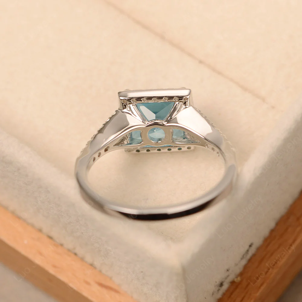 Princess Cut Swiss Blue Topaz Split Shank Halo Ring - Image 3