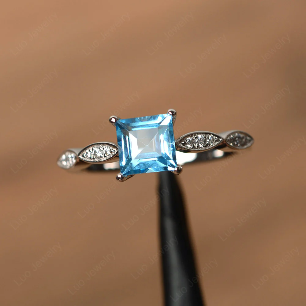 Square Cut Swiss Blue Topaz Ring
