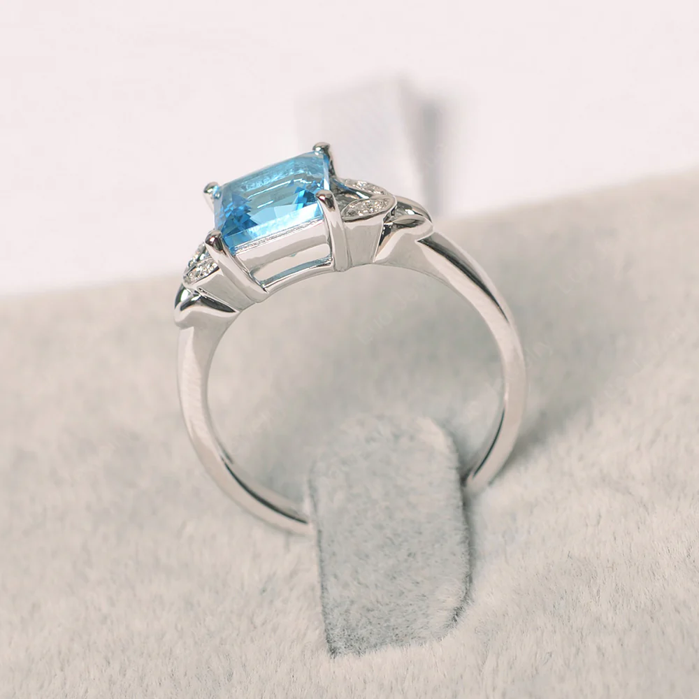 Princess Cut Swiss Blue Topaz Leaf Ring - Image 2