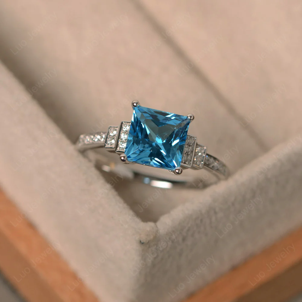Swiss Blue Topaz Elegant Engagement Ring - Image 3
