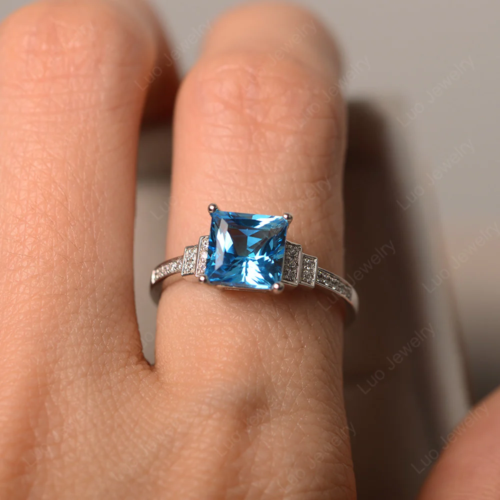 Swiss Blue Topaz Elegant Engagement Ring - Image 5
