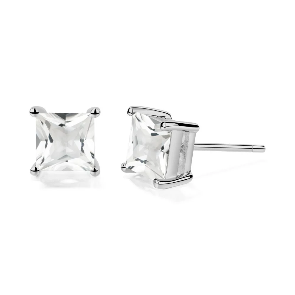 Princess Cut White Topaz Earrings - Image 3