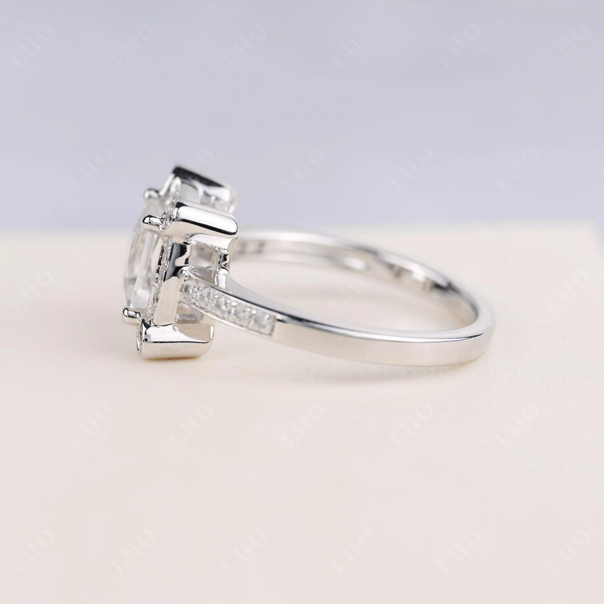 Princess Cut White Topaz Halo Statement Ring - Image 3