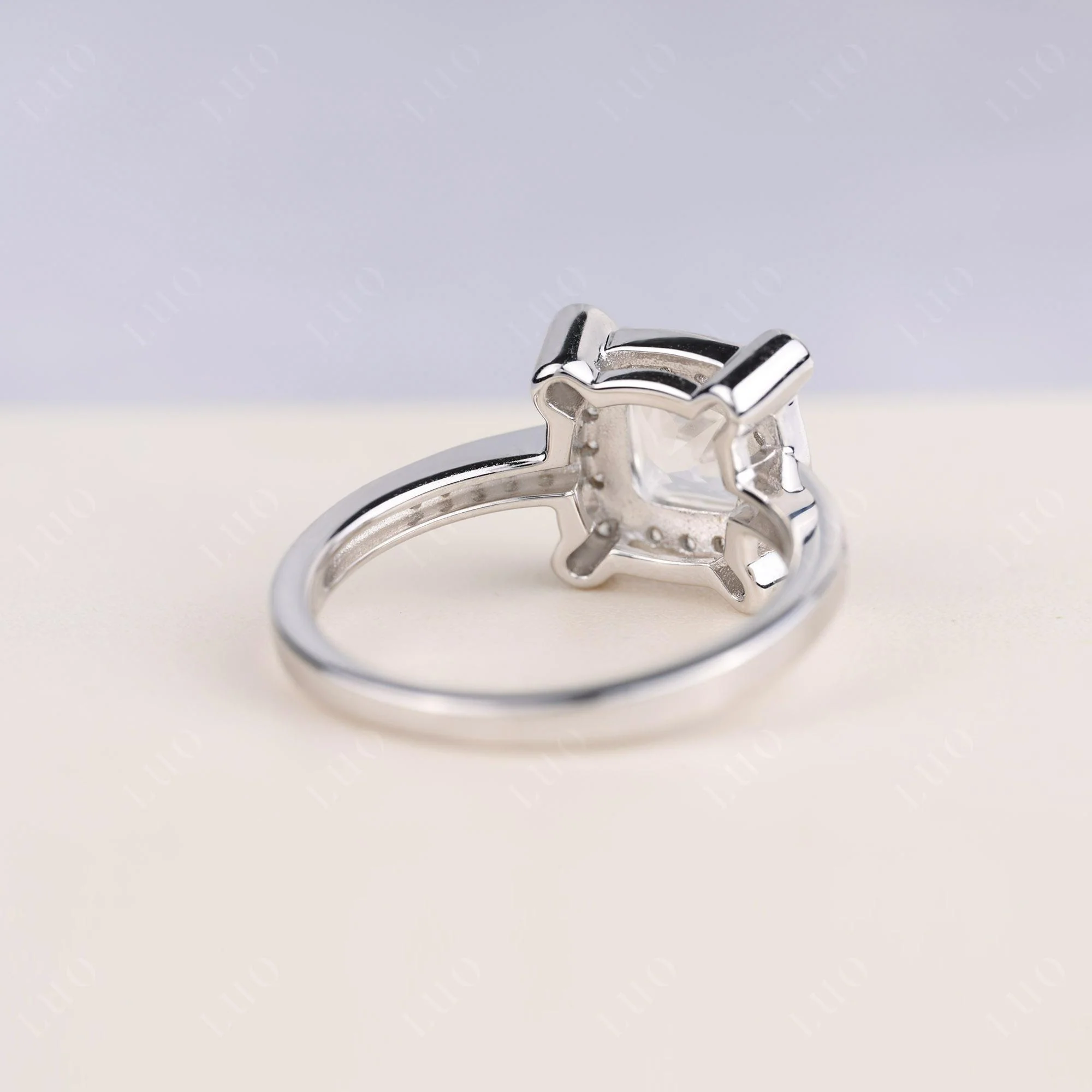 Princess Cut White Topaz Halo Statement Ring - Image 4