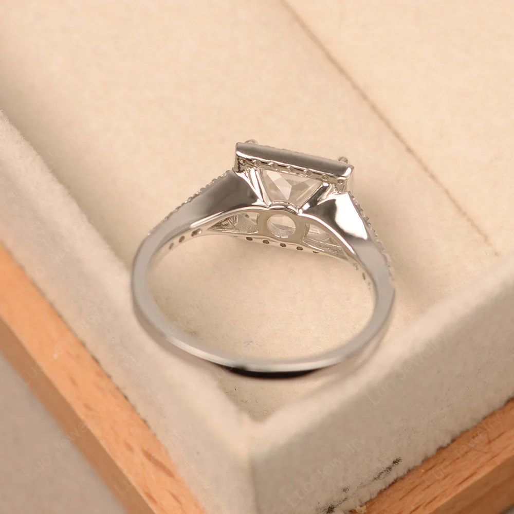Princess Cut White Topaz Split Shank Halo Ring - Image 3
