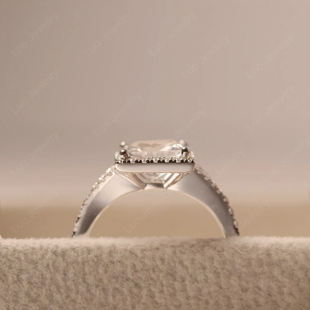 Princess Cut White Topaz Split Shank Halo Ring - Image 4