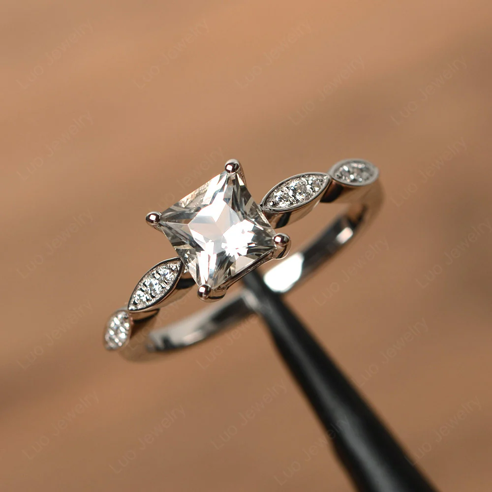 Princess Cut White Topaz Ring