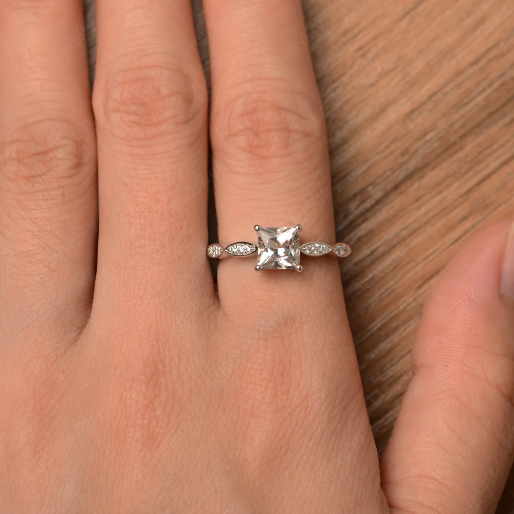 Princess Cut White Topaz Ring - Image 4