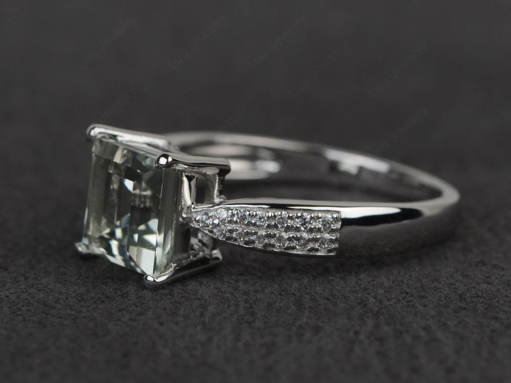 Green Amethyst Ring with Two Pave Row - Image 2