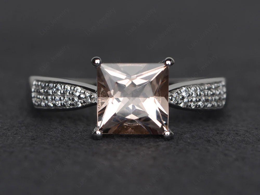 Morganite Ring with Two Pave Row