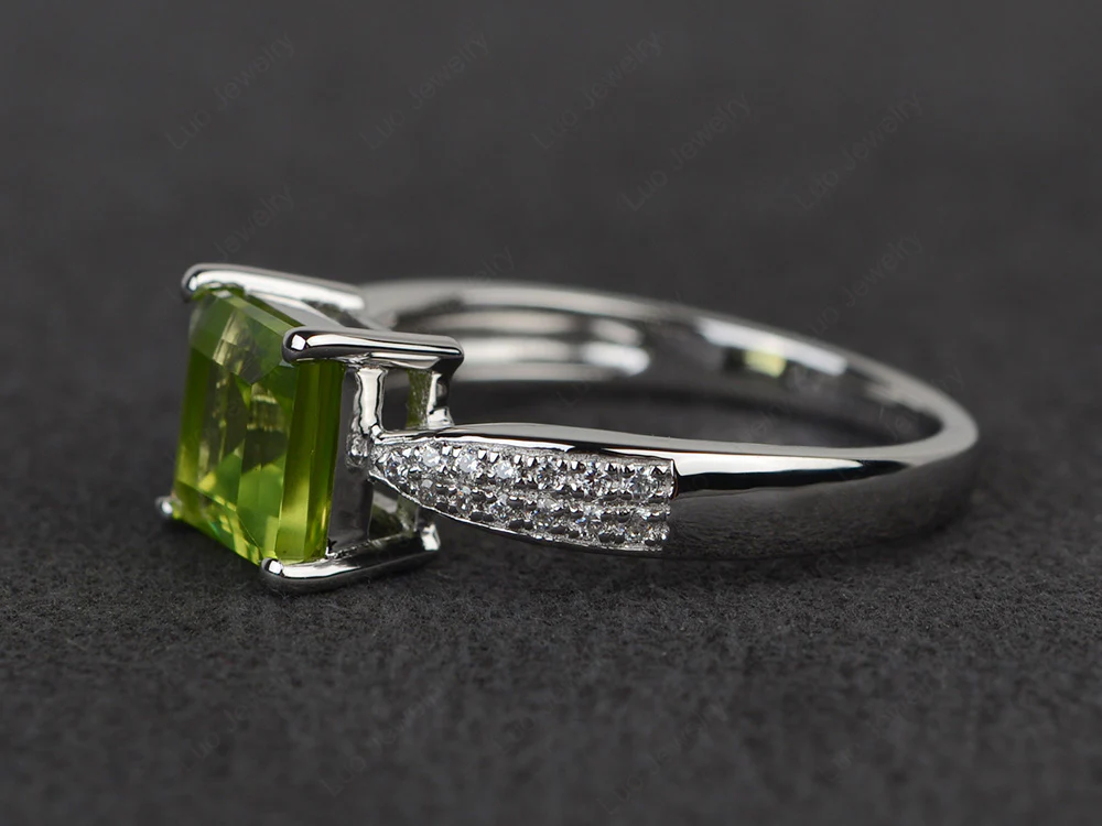 Peridot Ring with Two Pave Row - Image 2