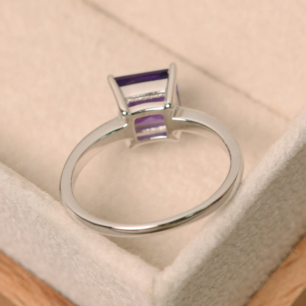 Square Cut Solitaire Amethyst Ring - Image 4