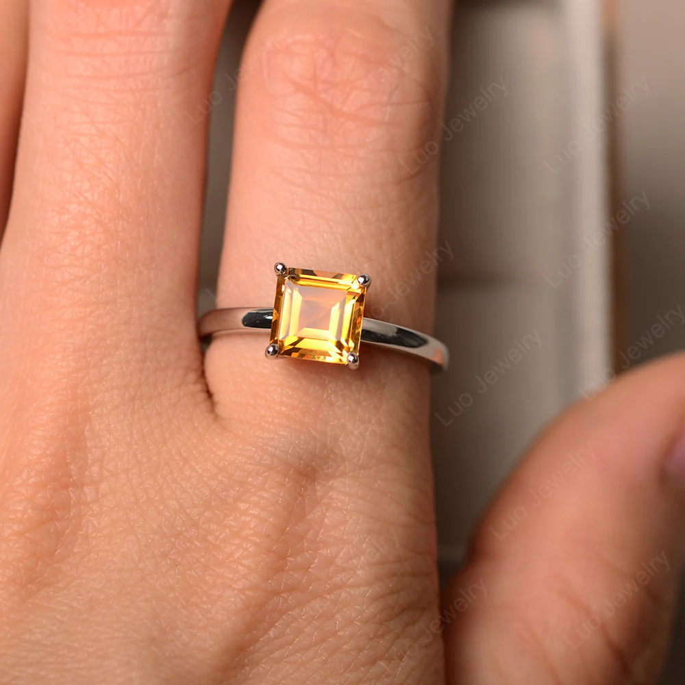 Square Cut Solitaire Citrine Ring - Image 5