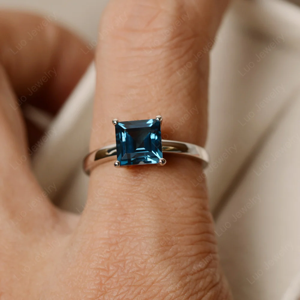Square Cut Solitaire London Blue Topaz Ring - Image 3