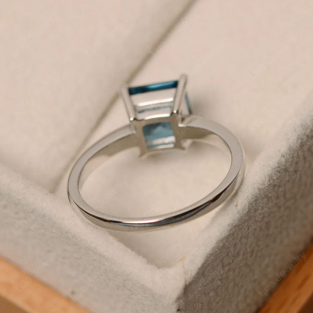Square Cut Solitaire London Blue Topaz Ring - Image 4