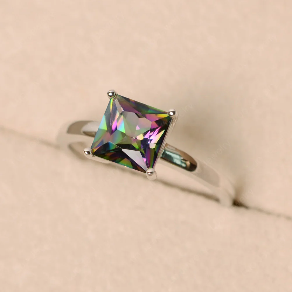 Princess Cut Solitaire Mystic Topaz Ring - Image 3
