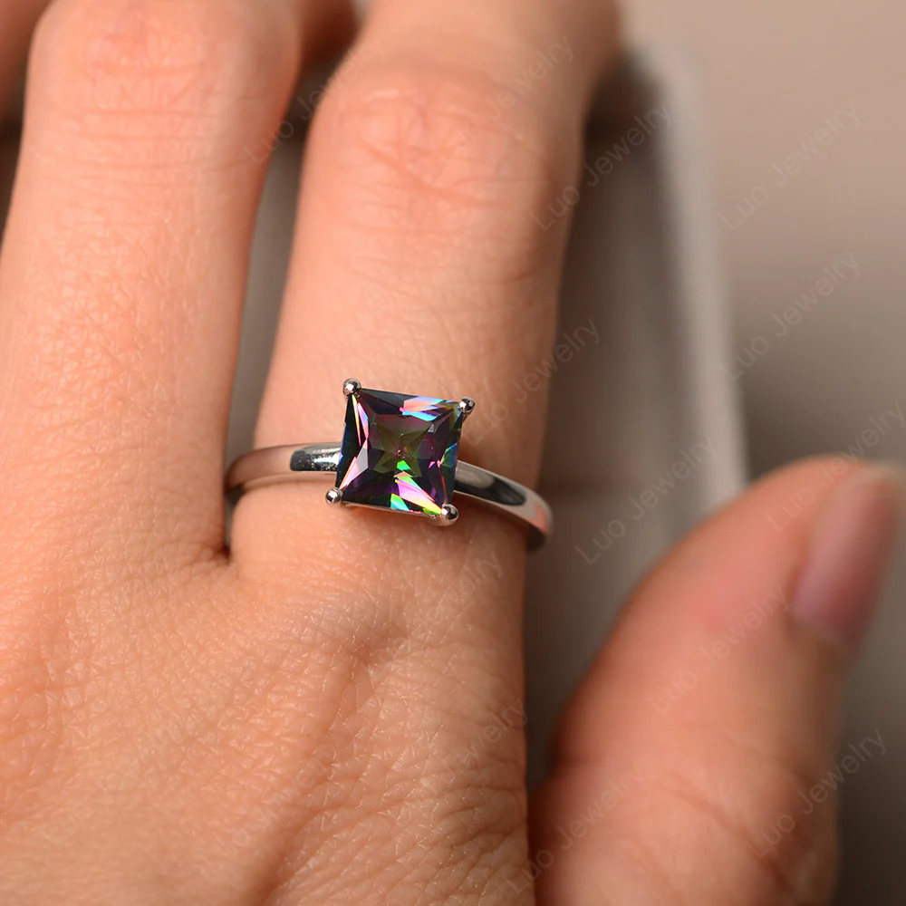 Princess Cut Solitaire Mystic Topaz Ring - Image 5