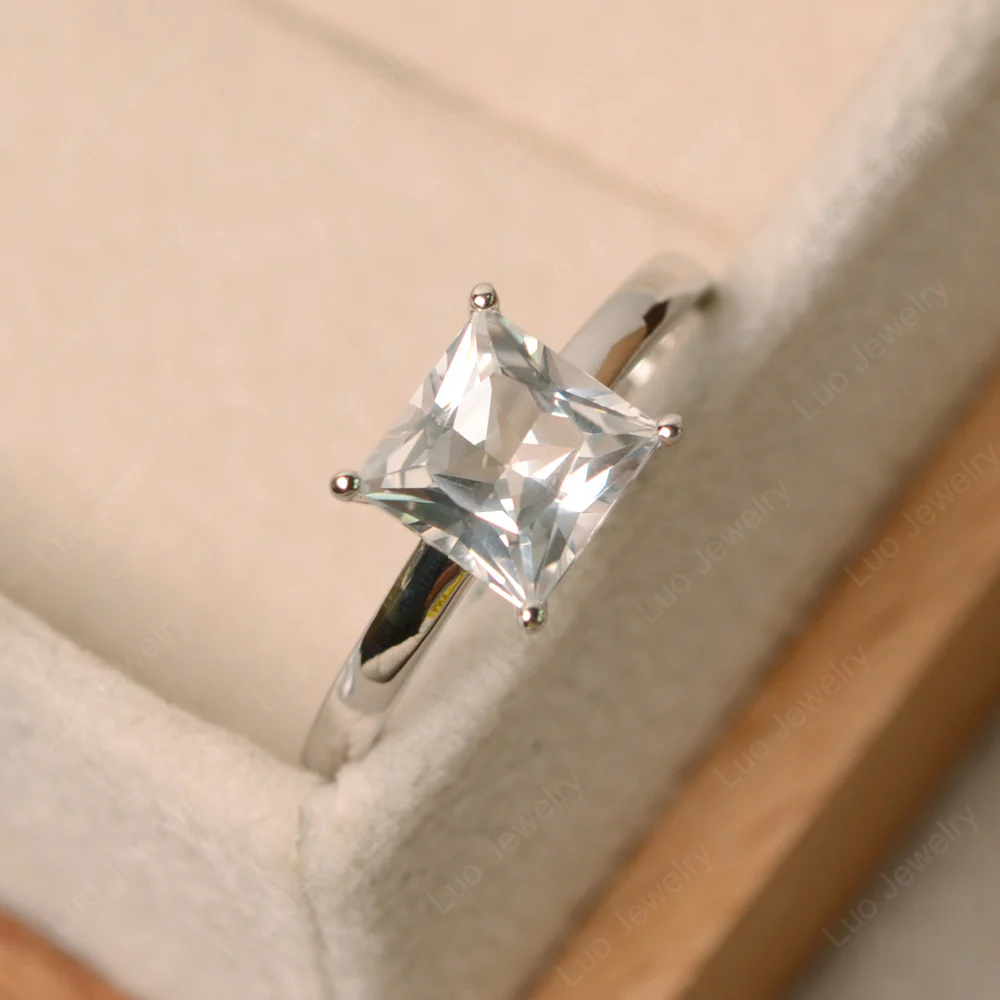 Princess Cut Solitaire White Topaz Ring - Image 2