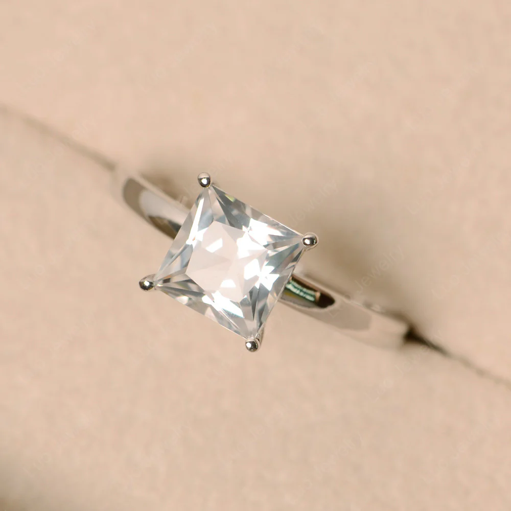 Princess Cut Solitaire White Topaz Ring - Image 3