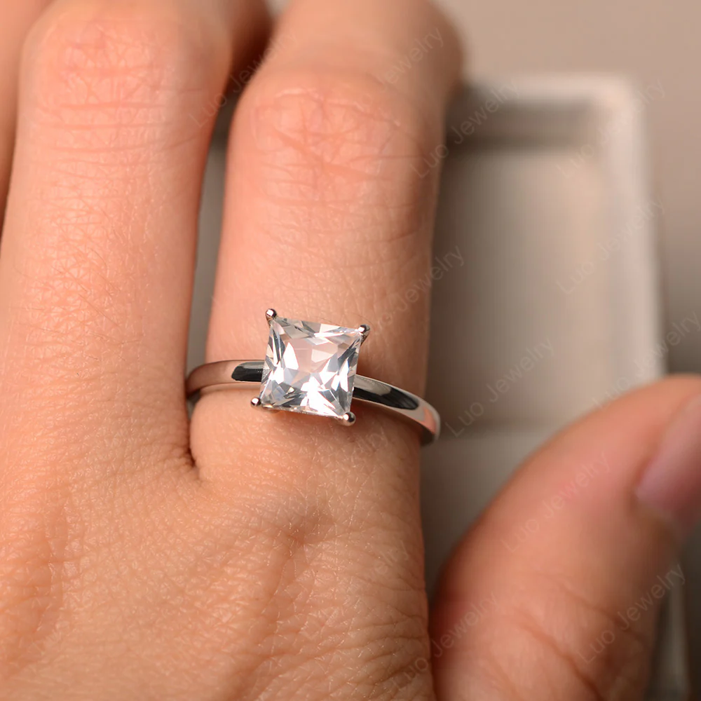 Princess Cut Solitaire White Topaz Ring - Image 5