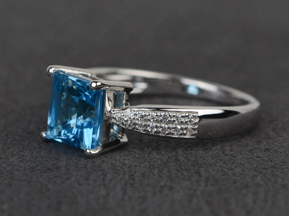 Swiss Blue Topaz Ring with Two Pave Row - Image 2